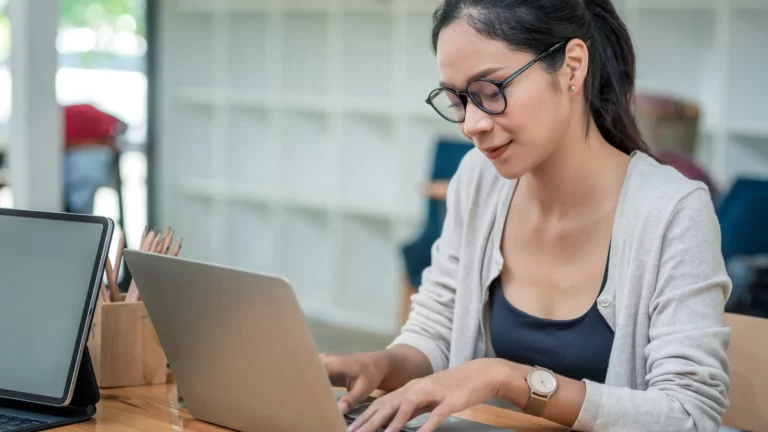 researcher woman working on her paper